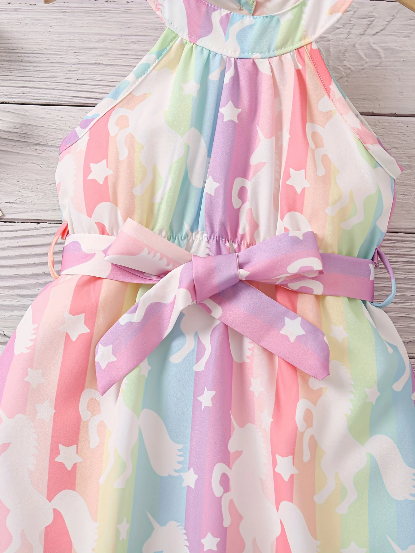 2024 Summer New Fashion Girl‘s Dress & Color Mixture and Sweet Candy Color & Unicorn Printing Sweet dream princess style