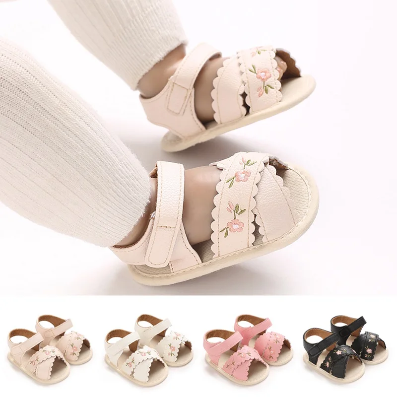 Infant Pre-Walker Shoes Baby Shoes 0-18M Girls 4 Colors Floral Embroidery Soft Sole Light Summer Casual Sandals