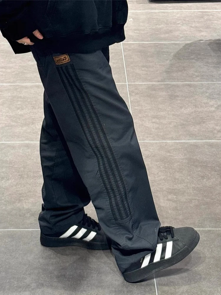 

American Retro Striped Men's Summer Trendy Brand Tee Bars Straight Leg Workwear Loose Sports Casual Long Pants