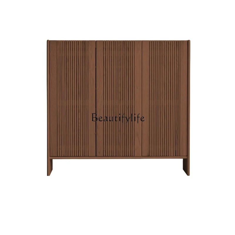 

All solid wood shoe cabinet, cherry wood home door storage cabinet integrated against the wall