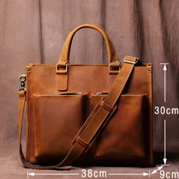 Tas Laptop 14 inci kulit Retro pria, tas tangan pria, tas komputer, tas kurir, tas perjalanan, tas kulit Retro pria