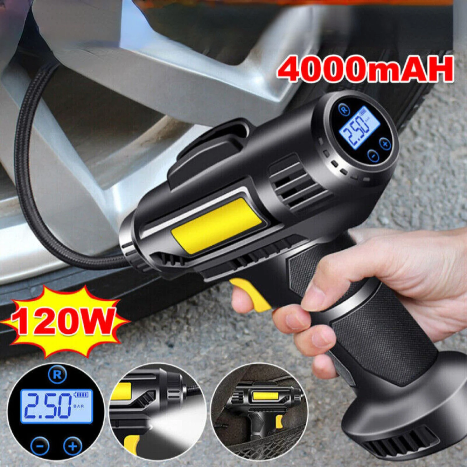 

Efficient, portable, and convenient wireless rechargeable car air compressor tire inflator - The ultimate solution for on-the-go