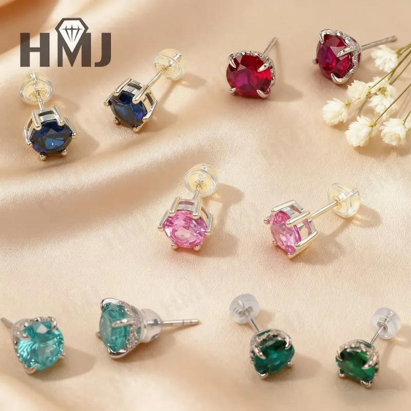

Round Cut Four-Claw/Six-Claw Earrings Blue/Green/Pink Elegant Moissanite Jewelry for Women, Perfect Christmas and Easter Gift
