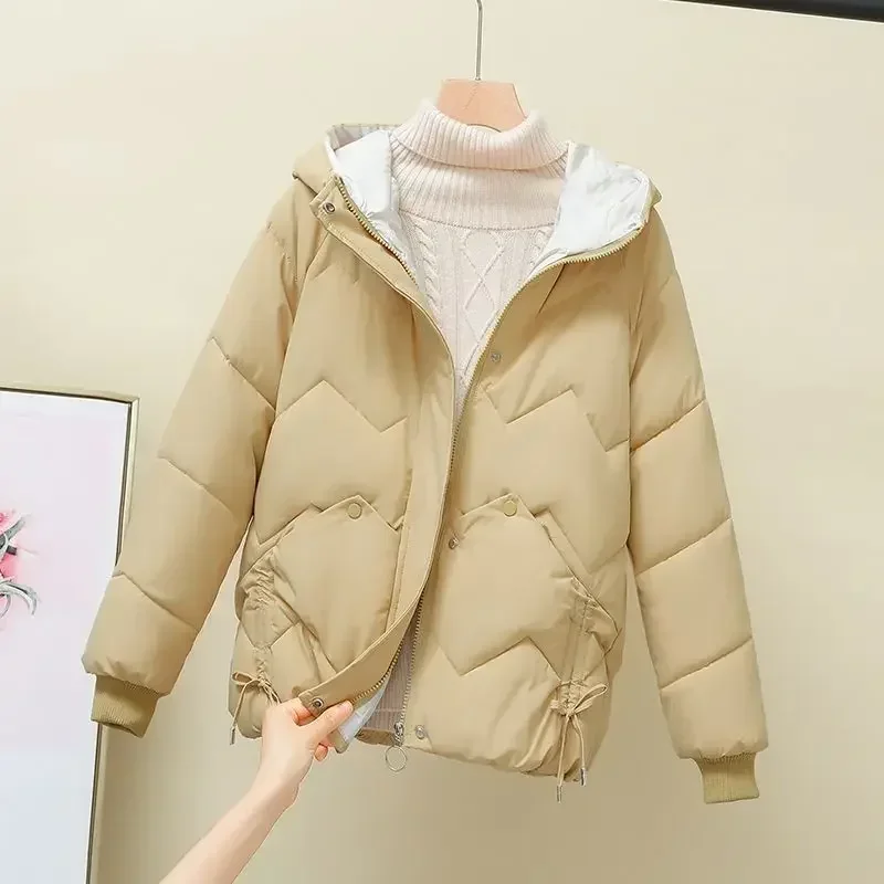 Downcotton Padded Coat Women\'s Winter 2024 New Style Korean Version Loose Fit Petite Thickened Fashion Cropped Cotton Jacket