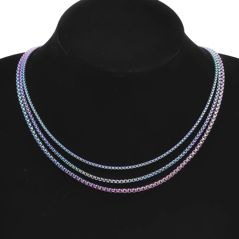Width 2mm/2.5mm/3mm Colored Vintage Stainless Steel Necklace Bracelets Chain DIY Jewelry Making Choker Necklaces For Women Men