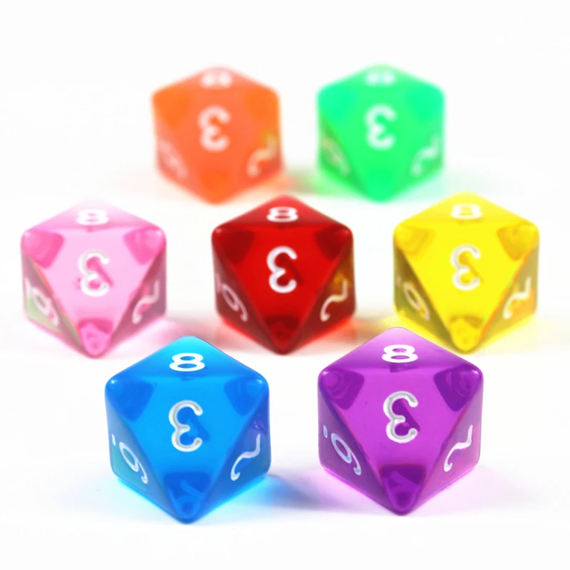10Pcs D8 Transparent Color Dice Set, Plastic 8 Sided for Role Playing Board Games - Gaming Accessories