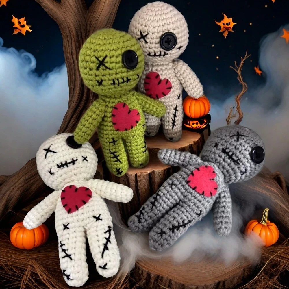 1PC Knitting Pattern Voodoo Doll Stuffed Plush Toy Halloween Gift Home Outdoor Revenge Theme Soft Touch Fabric Party Dress Props