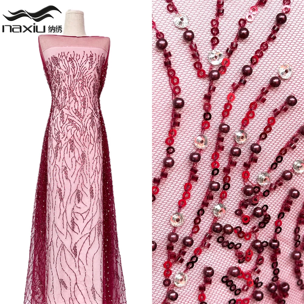 

Африканская кружевная ткань Madison с бисером, 5 ярдов роскошной нигерийской французской кружевной ткани с блестками для шитья женского праздничного платья