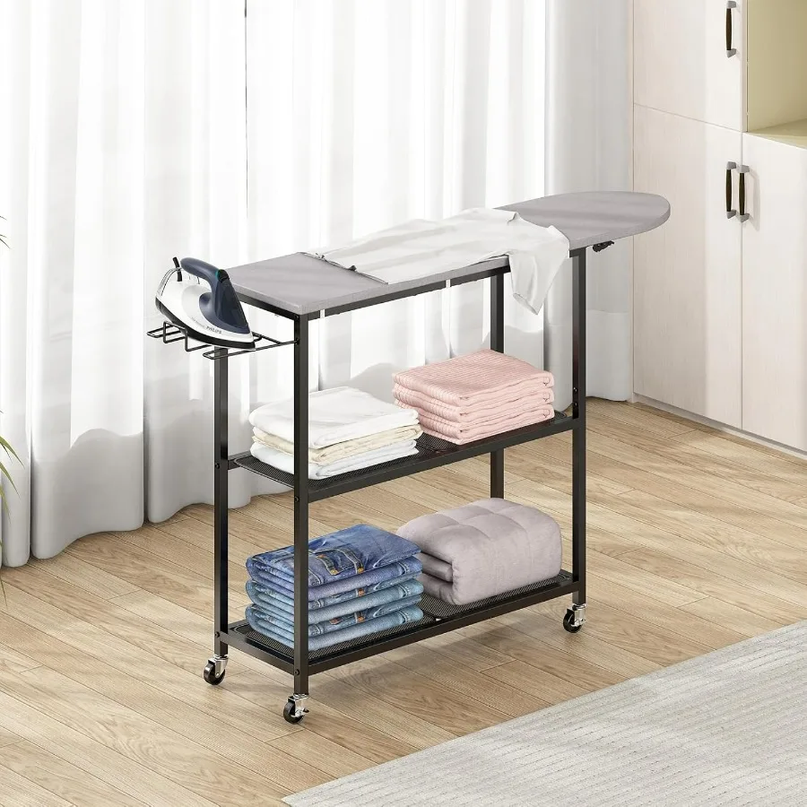

Ironing Board with 2 Tier Storage Basket, Movable Ironing Board Full Size for Iron Rest & Clothes, Tabletop Ironing Boards, Iron