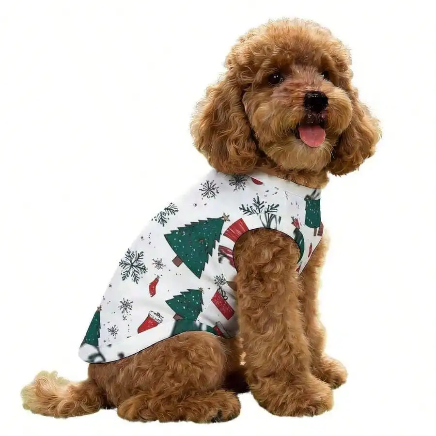 

2026 Summer New Styles Christmas Tree Stocking Gift Snowflake Fashionable Breathable Silk Fabric Quick Drying Vest Suitable For Small Cats And Dogs