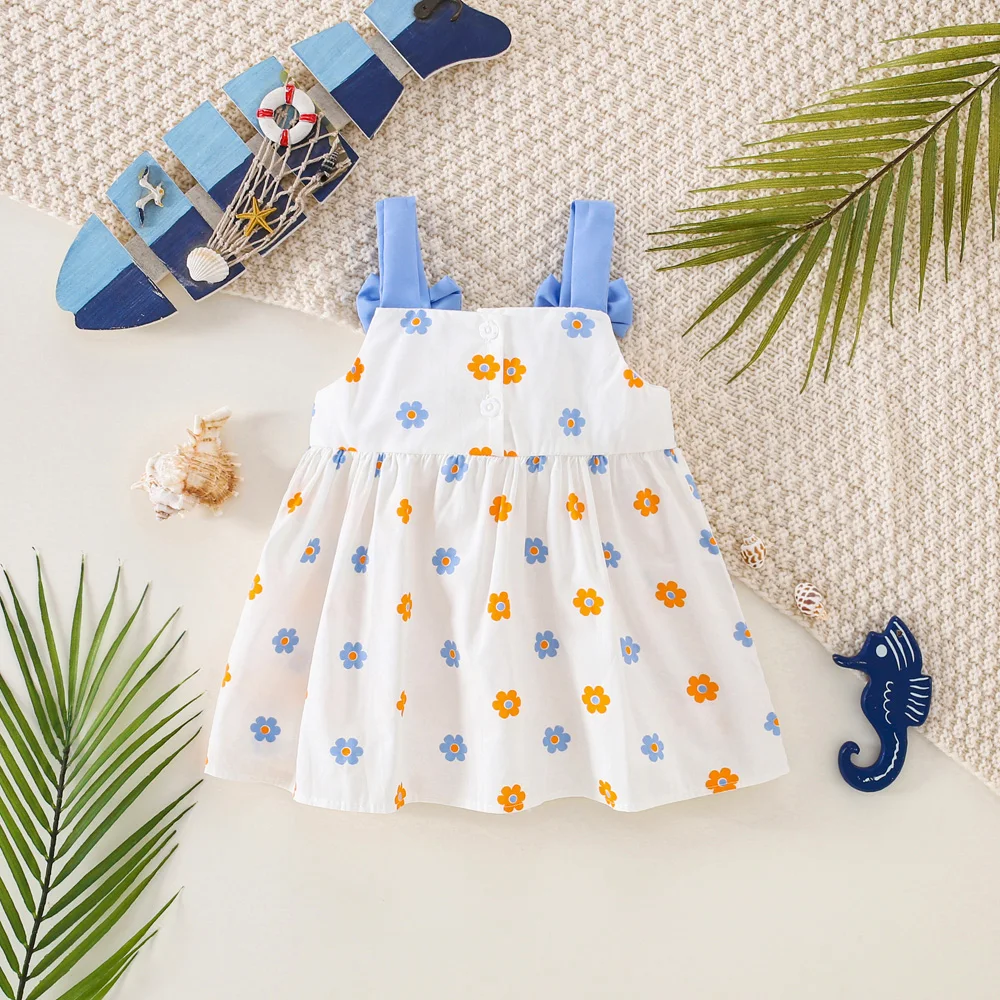 Summer Beach 2/Piece Set Baby Dress Bag Girl Flower Print Sweet Two Bow Decoration Suspender Dress