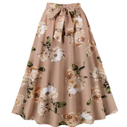 Elegant flower polka dot print casual party elastic waist bow belt half skirt for women