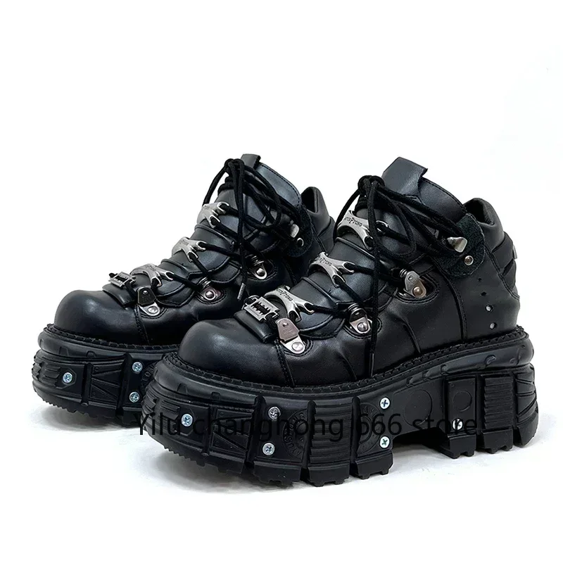 

Туфли-лодочки на платформе с заклепками и металлическими украшениями, туфли-лодочки с круглым носком и перекрестной завязкой, увеличивающие рост, новинка 2005, модные повседневные весенние туфли-лодочки