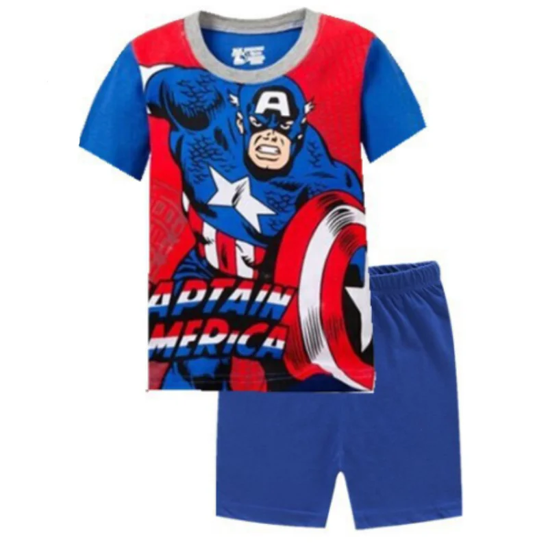 Summer Boys Nighty Captain America Nightgown Costume Boys Cute Cartoon Set Baby Toddler Short Sleeve Pajamas Sets