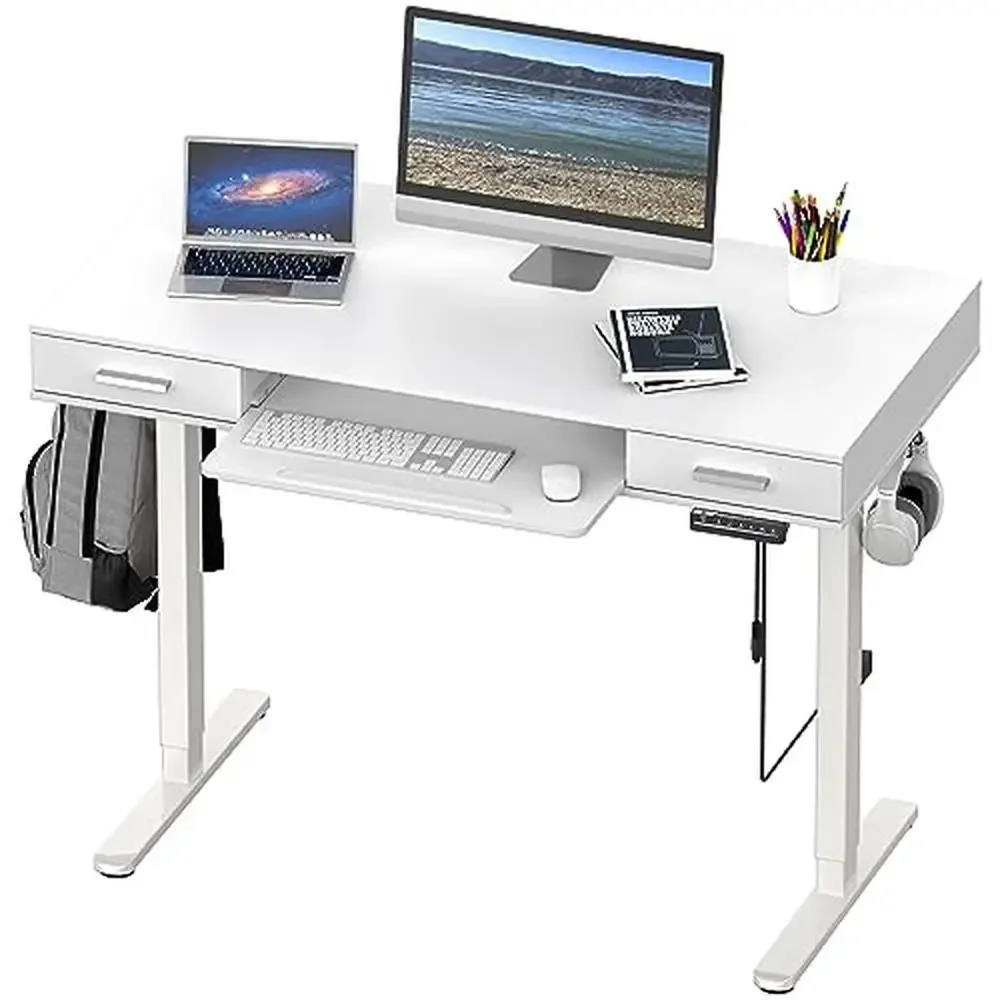 Electric Height Adjustable Standing Desk with Dual Drawers Keyboard Tray & Memory Preset 48-Inch Steel Desk