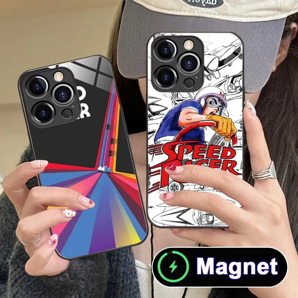 

Чехол Speed Racer для iPhone 17 16 15 14 13 12 11 Air Pro Max Plus Mini, стеклянный, с MagSafe