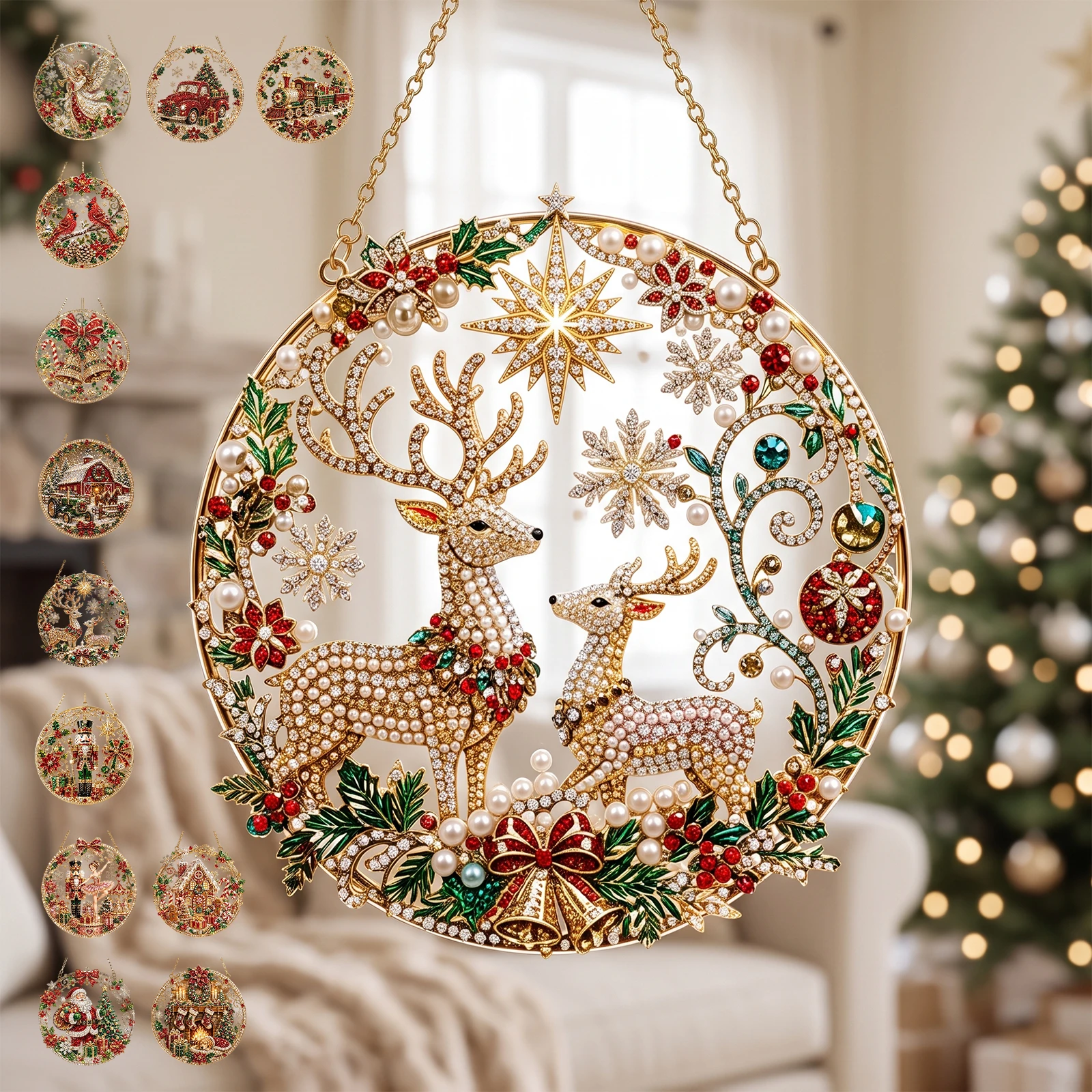 12 Styles Christmas Diamond Painting Kit DIY Hanging Ornament Art Craft Family Holiday Xmas Tree Decoration Stress Relief Gift