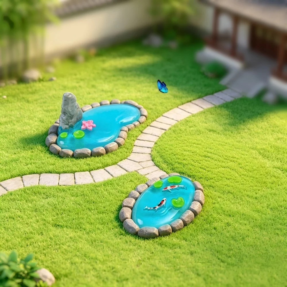 4PCS Miniature Resin Pond Set For Mini House Fairy Garden DIY Mini Landscape Mini Pond & Water Garden Accessories