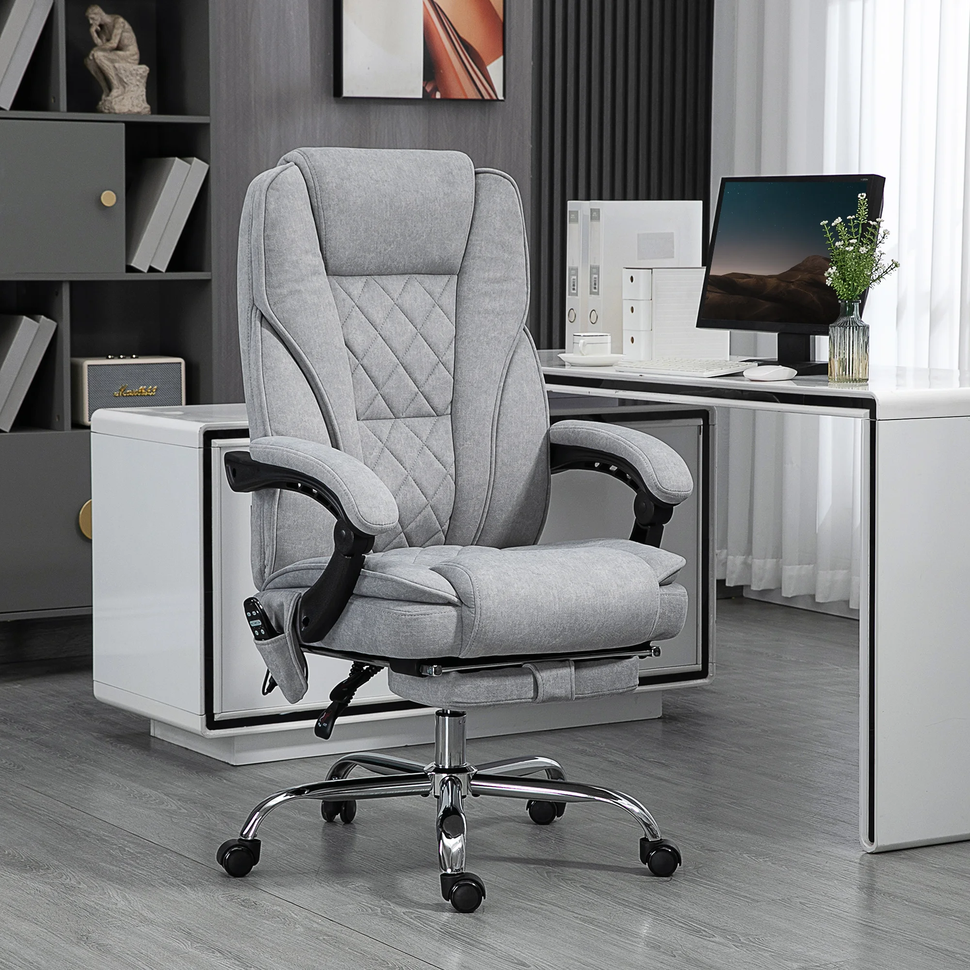 Vinsetto Massage Officehair with Foot Rest, Executive Officehair with 6 Vibration Point and Heat, Swivel Desk Chair, Gray