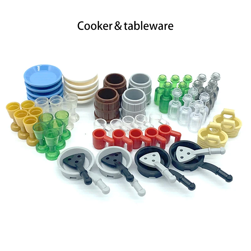 Compatible With LEGO Food Market Display Rack City MOC Building Blocks Bread Chips Roast Chicken Seafood Fruit Basket Bricks Toy