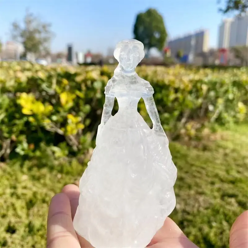 Estatua de princesa de cuarzo rosa Natural, colección de tallado, esculturas artesanales, estatua de piedra curativa de Reiki, regalo de vacaciones, 1 Uds.