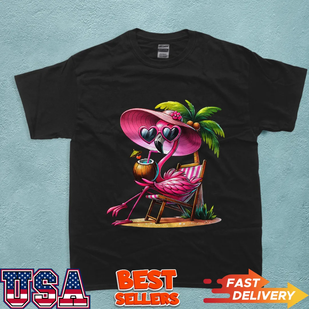 

Летняя Пляжная футболка для отпуска с розовым фламинго