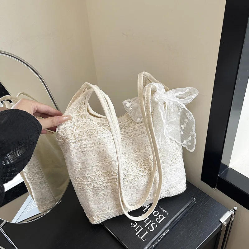 

Ethereal Lace Mesh Shoulder Bag New Summer Style Casual Vacation Style Large Capacity Tote Bag Commuter Women's Underarm Bag