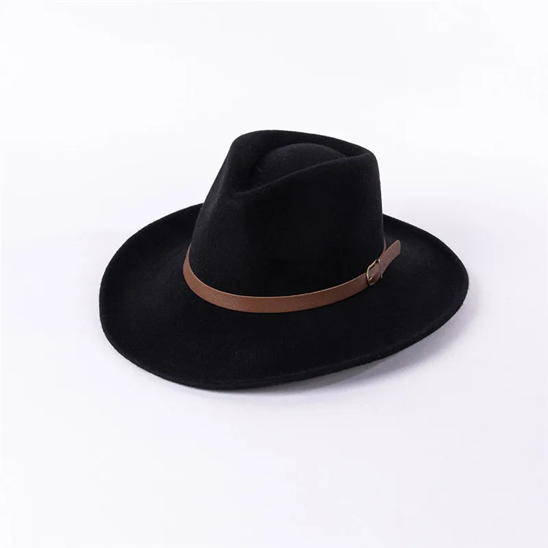 USPOP 2022 New Autumn Vintage Belt Wide Brim Wool Jazz Fedoras Winter Women Wool Hats