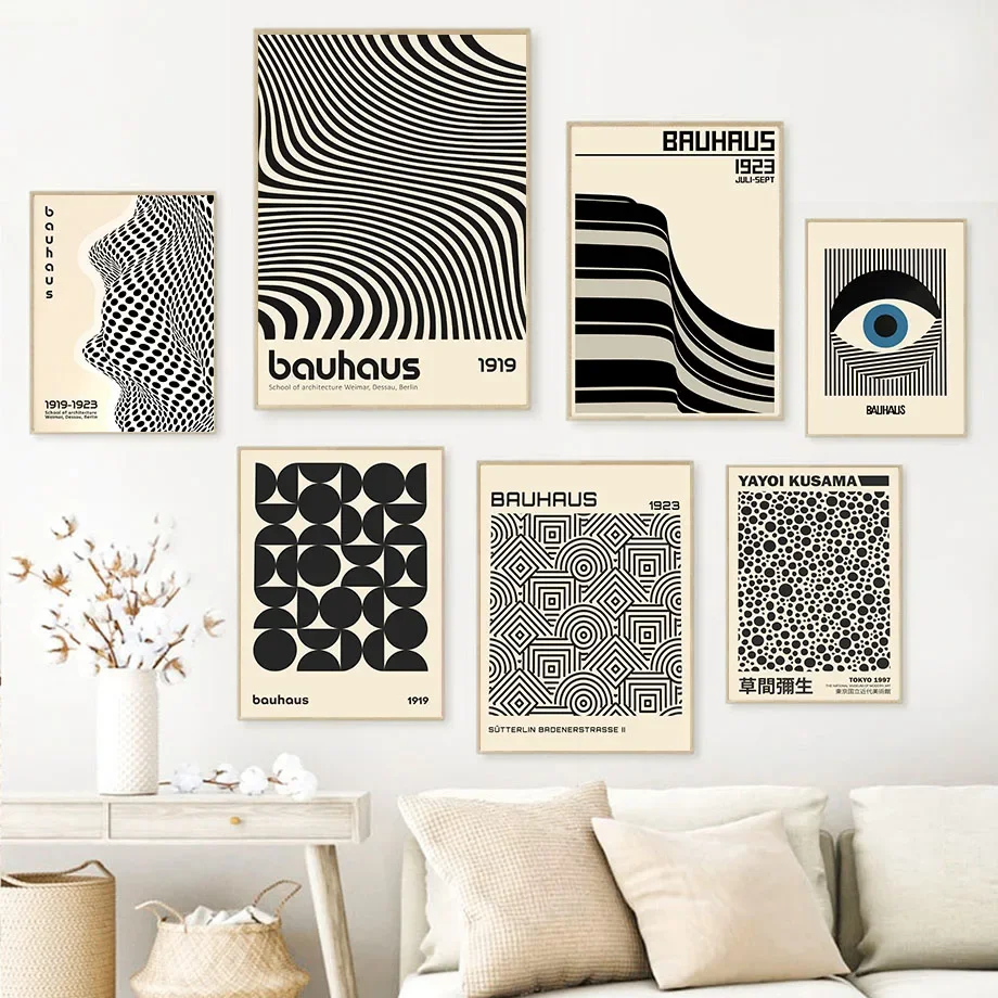 

Modern Nordic Wall Art Canvas - Bauhaus Lines Abstract Eye Design for Living Room Decor Abstract Art Poster Print