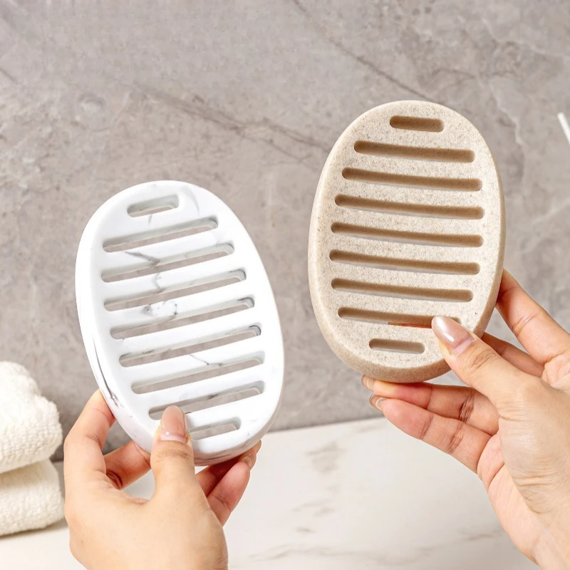 Modern Oval Soap Dish Holder, Self-Draining Soap Box for Bathroom Kitchen, Minimalist Countertop Vanity Organizer Home Decor