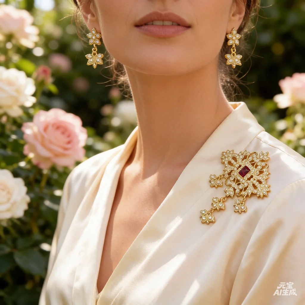 

Fashion Style Gold Color Brooch Morocco Jewelry Arabic Caftan Brooch Pins Full Crystal Aristocratic Women Favorite