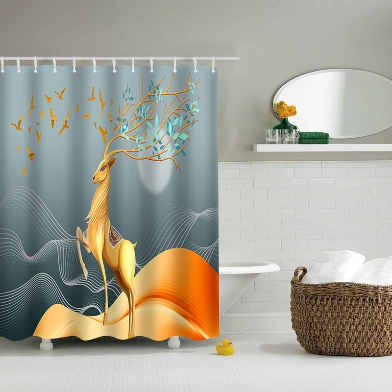 New Deer Pattern Waterproof and Mildew Proof Shower Curtain Printing Bathroom Curtain Shower Curtain Curtains Bathroom Decor