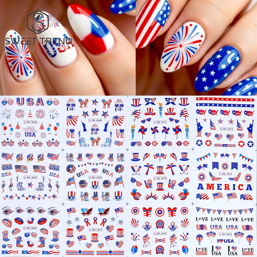 Nail Art France - SWEET TREND-12 Designs Unabhängigkeitstag Nagelkunst-Aufkleber 4.