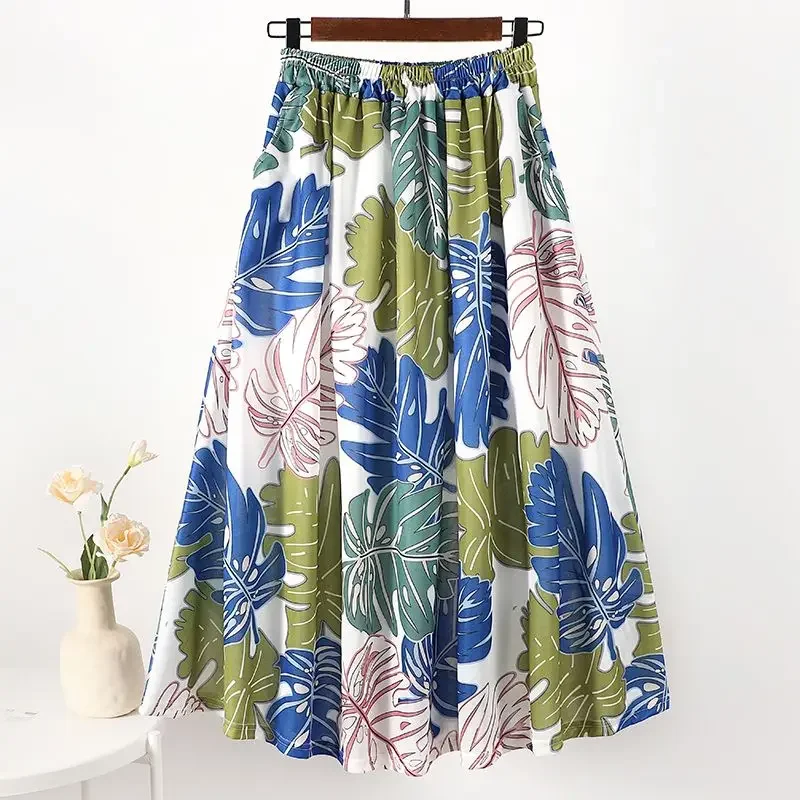 

Ethnic Style Printed Long Skirt for Women in Spring and Summer New Large Size Fat Mm Slim and Covers Hips A-line Skirt