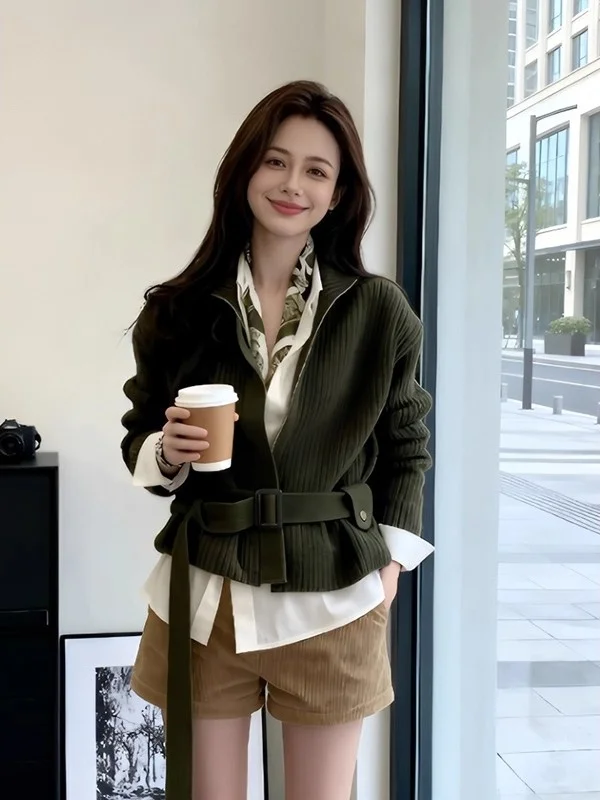 

Trendy een Knitted Sweater Women's Loose Fit Soft Fabric Comfortable Breathable Long Sve Button up Casual Knitwear