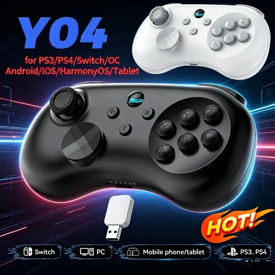 Y04 Joystick BT Wireless Gaming Controller for PS3/PS4/Switch/OC/Android/iOS/HarmonyOS/Tablet Hall Joystick Fighting Gamepad