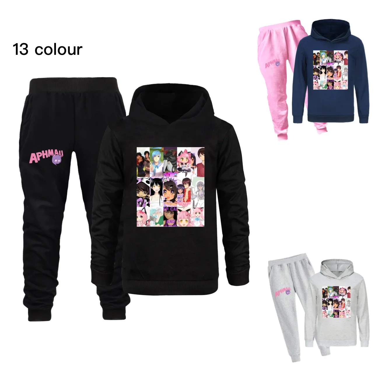 Kawaii APHMAU Cats Clothes Kids Clothing Set Toddler Girls Long Sleeve Hoodies+Jogging Pants 2pcs Suits Baby Boys Casual Outfits