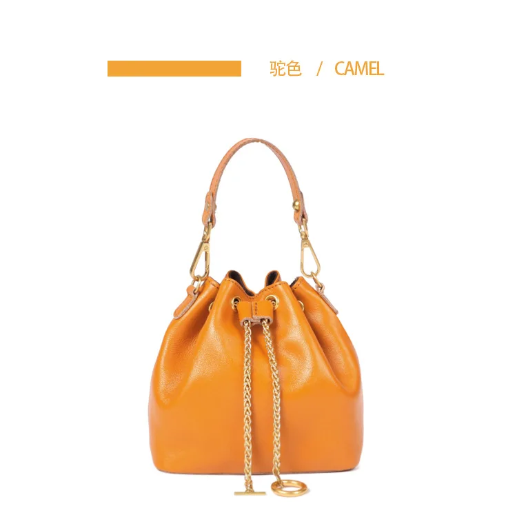 Women\'s leather vintage handmade bundling chain fashion simple everything casual portable bucket bag