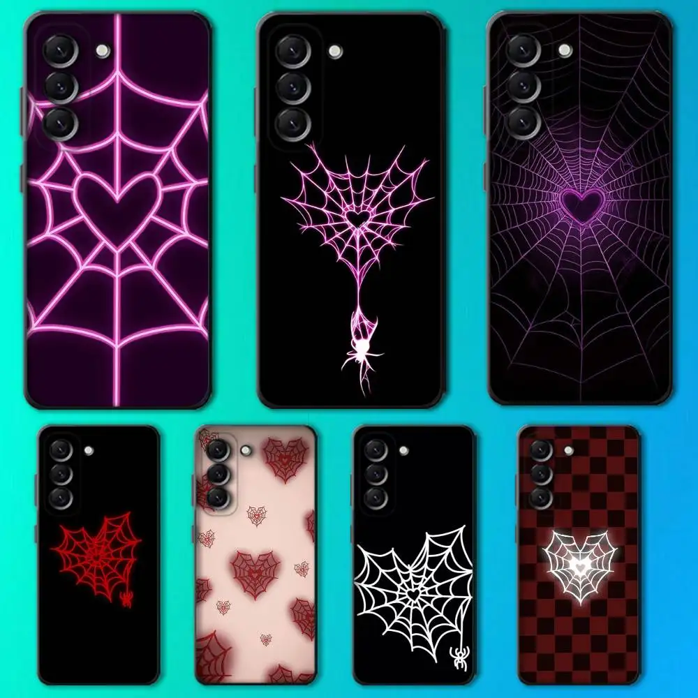 

Cool S-Spider Web H-Heart Phone Case For Samsung Galaxy A13,A21s,A22,A31,A32,A52,A53,A71,A80,Soft Black Shell