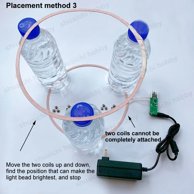 1 conjunto de bobina transmissora de fonte de alimentação sem fio, diâmetro 20cm, alta potência com receptor, contas de luz, peças diy para barco, robô, modelo de veículos