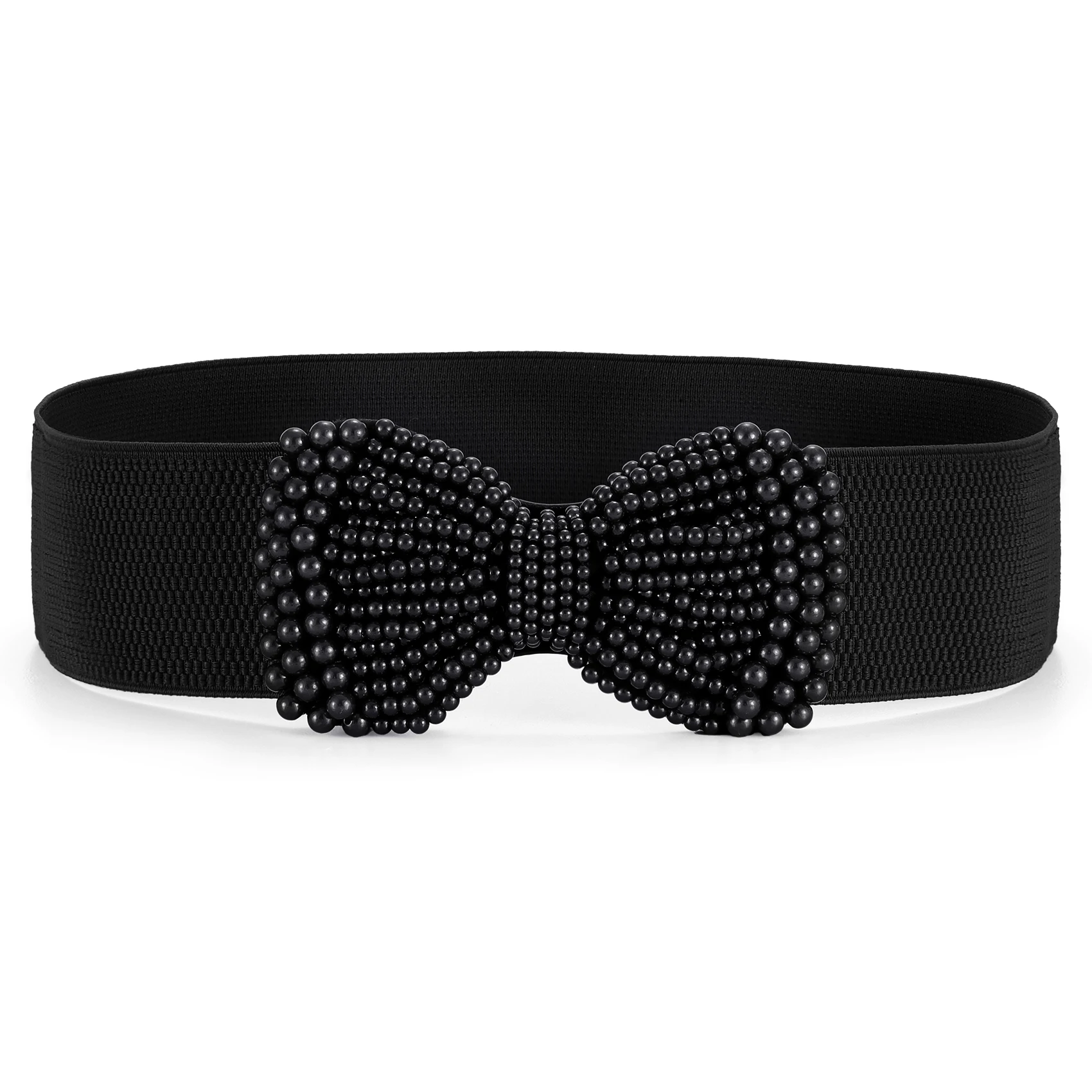 

Women's Pearl Bow Elastic Waist Belt, Wide Stretch Waist Cincher Belt for Dresses, Wedding & Party