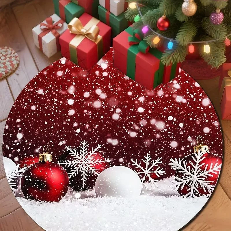 Burgundy Snow Ball Christmas Round Carpet Deep Red Base White Snowflake Bauble Falling Snow Print Warm Winter Scene Xmas Home