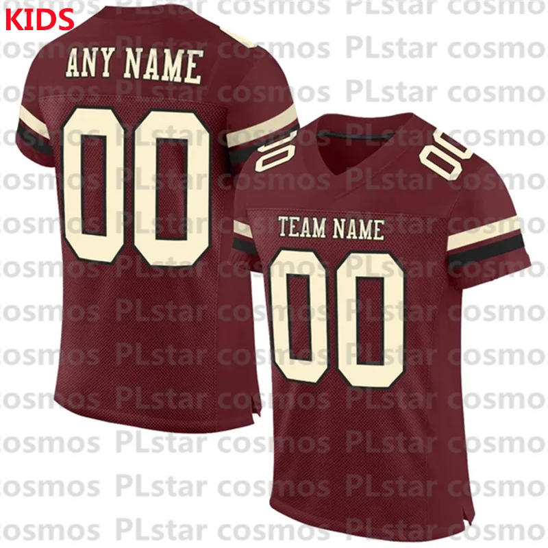 Custom Burgundy Cream-Black Mesh Authentic Football Jersey 3D Printed Kids Football Jersey Boys Tops Girl Tees