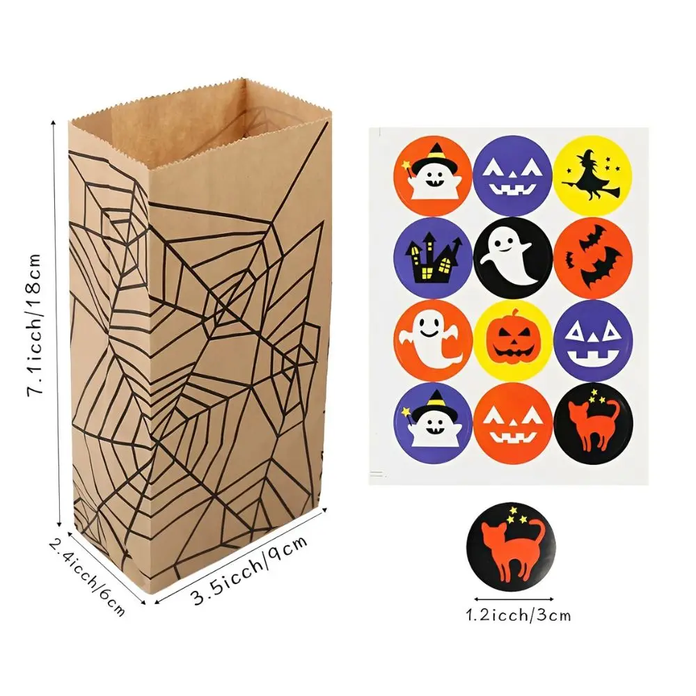 8/16/24 Stück Halloween-Kraftpapiertüten mit zufälligem Muster, Monster-Kürbis-Spinnennetz-Druck, Party-Geschenktüten YMY – Detail 2