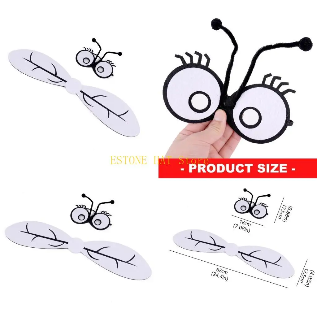 49MF Fly Costume Insect Costume Accessories Bugs Wing Felts Fly Mask for Halloween Cosplay Party