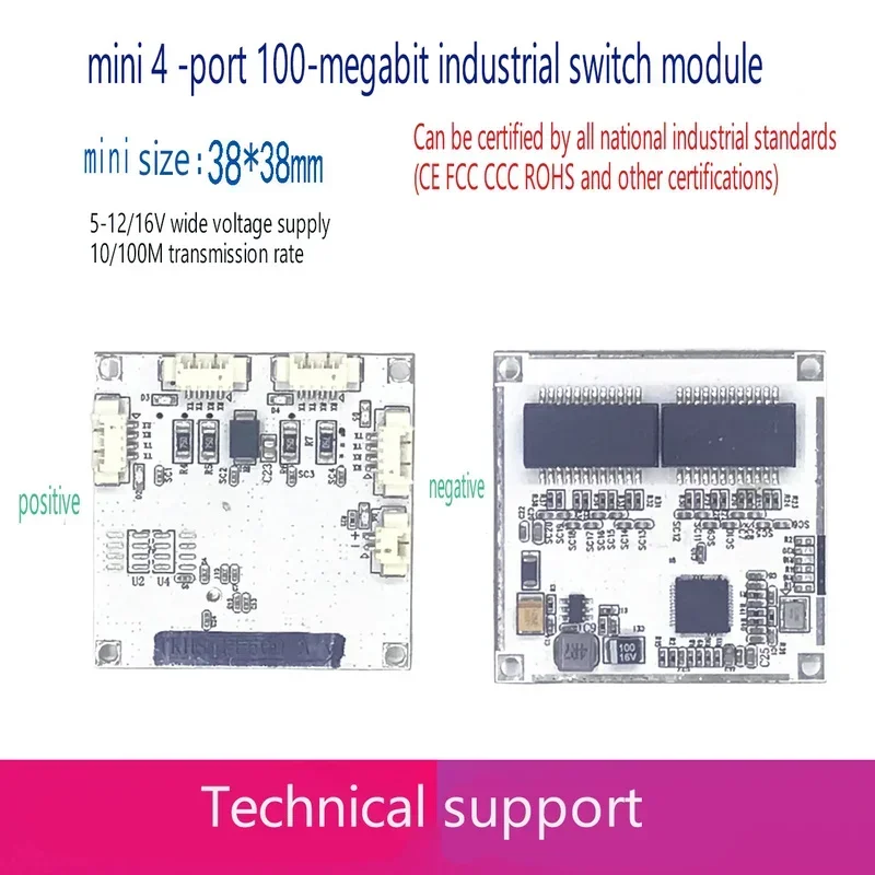 Placa de interruptor ethernet industrial, 4 10/100m, porta 802.3af/at, fonte de alimentação, 100m, interruptor de separação pd, buck 12vtemperature-40 a 75 ℃