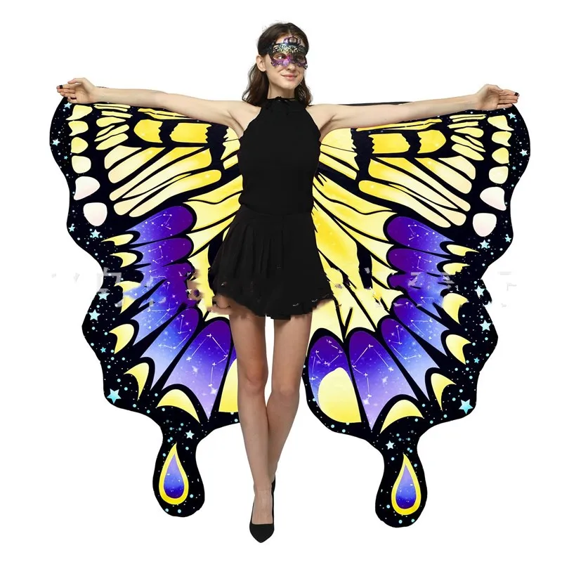 2 Seiten drucken Schmetterling Flügel Frauen Halloween Kostüme Regenbogen Schal Fee Damen Cape Nymphe Pixie Dress Up Schal Fotografie