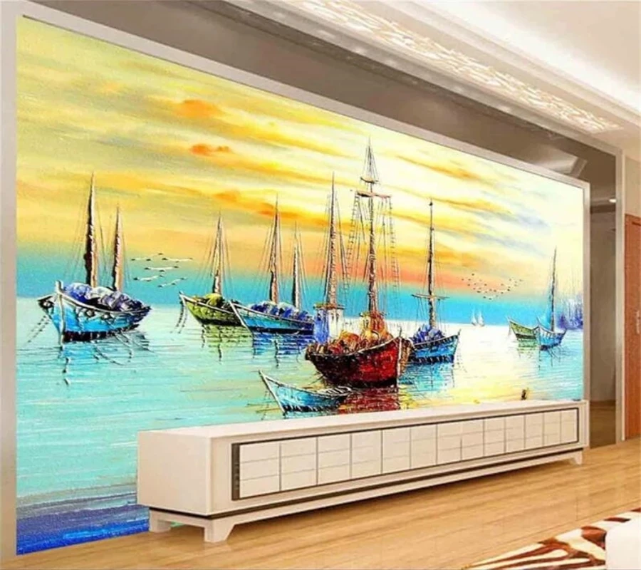 Customized Wallpaper 3D Photo murals Oil Painting Boat Room Yellow Large Boats Living room TV background wall bedroom restaurant