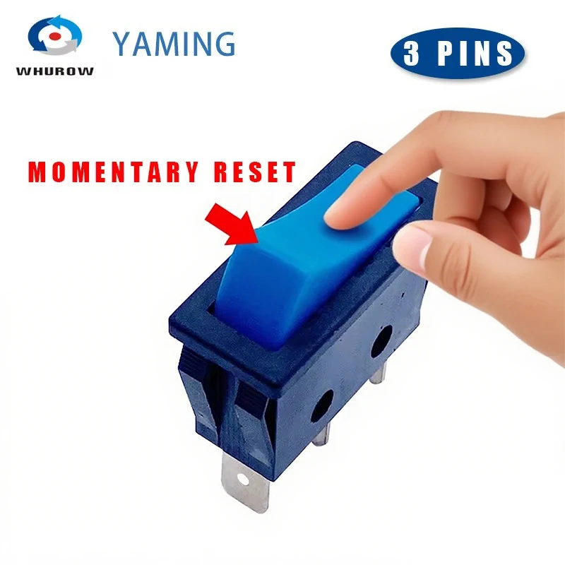

5pcs KCDF-108 Reset Momentary Rocker Switch 16A 250VAC Blue Push Button Electrical Two Position Three Brass Pins