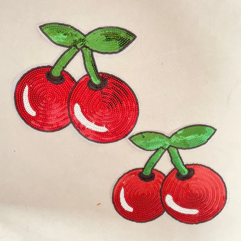 2PCS Clothing Women Shirt Top Diy Fruit Patch Cherry Red Sequins deal with it T-shirt girls Iron on Patches for clothes Stickers